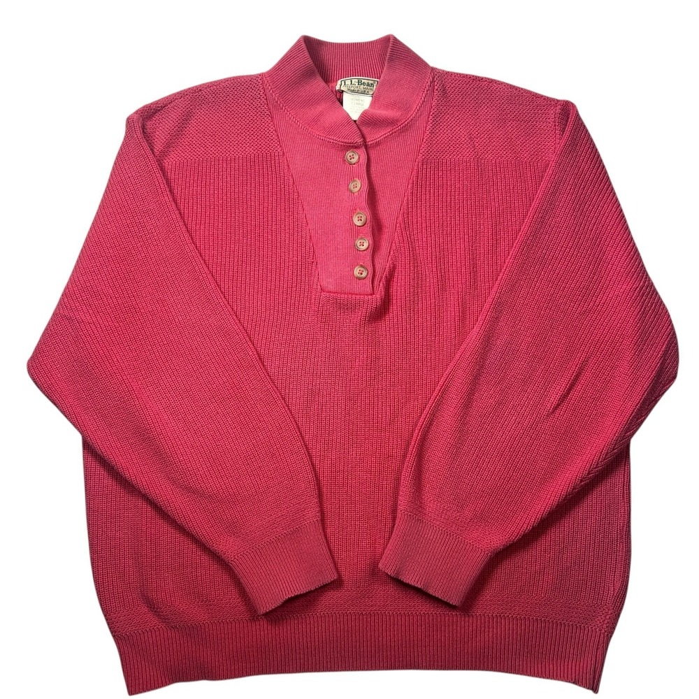 Vtg LL Bean Cotton Sweater Womens XL Pink Made In USA